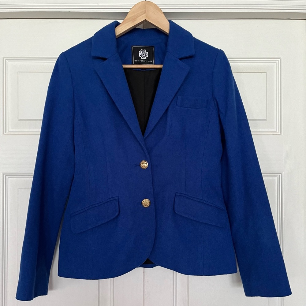 {Two Penny Blue} Wool Blend Blazer in Royal Blue - Women's 6